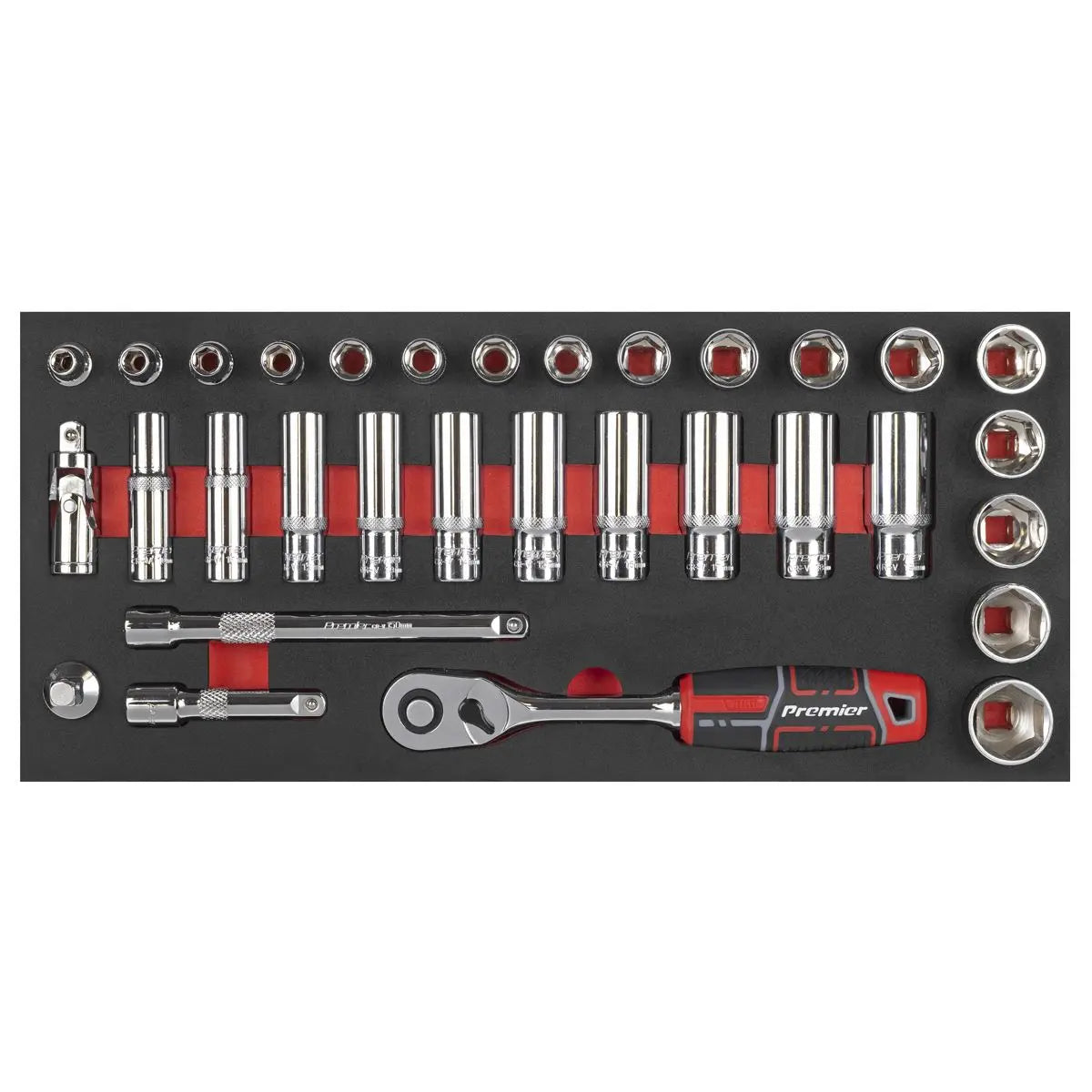 Sealey Premier Socket Set with Tool Tray 3/8"Sq Drive 32pc  White Rose Tools