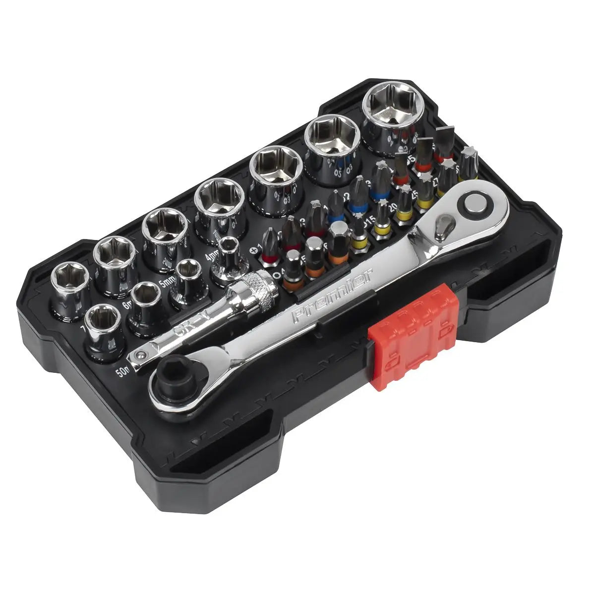 Sealey Premier Socket & Bit Set 1/4"Sq Drive Colour-Coded 31pc White Rose Tools