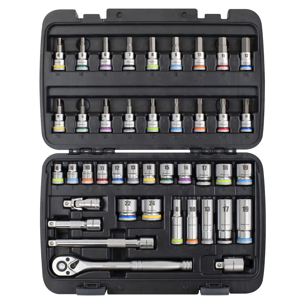 Sealey Premier Socket & Socket Bit Set 3/8"Sq Drive 42pc  White Rose Tools