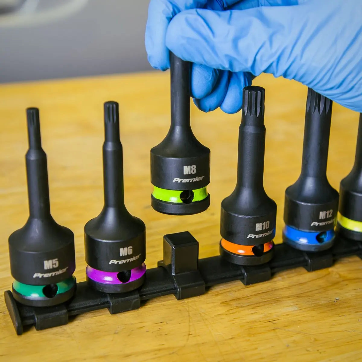 Sealey Premier Spline Impact Socket Bit Set 8pc 1/2"Sq Drive White Rose Tools