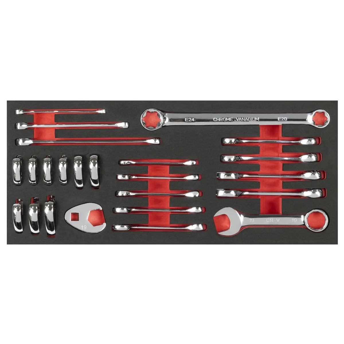 Sealey Premier Stubby Combination, TRX-Star* & Crow's Foot Spanner Set with Tool Tray 24pc White Rose Tools