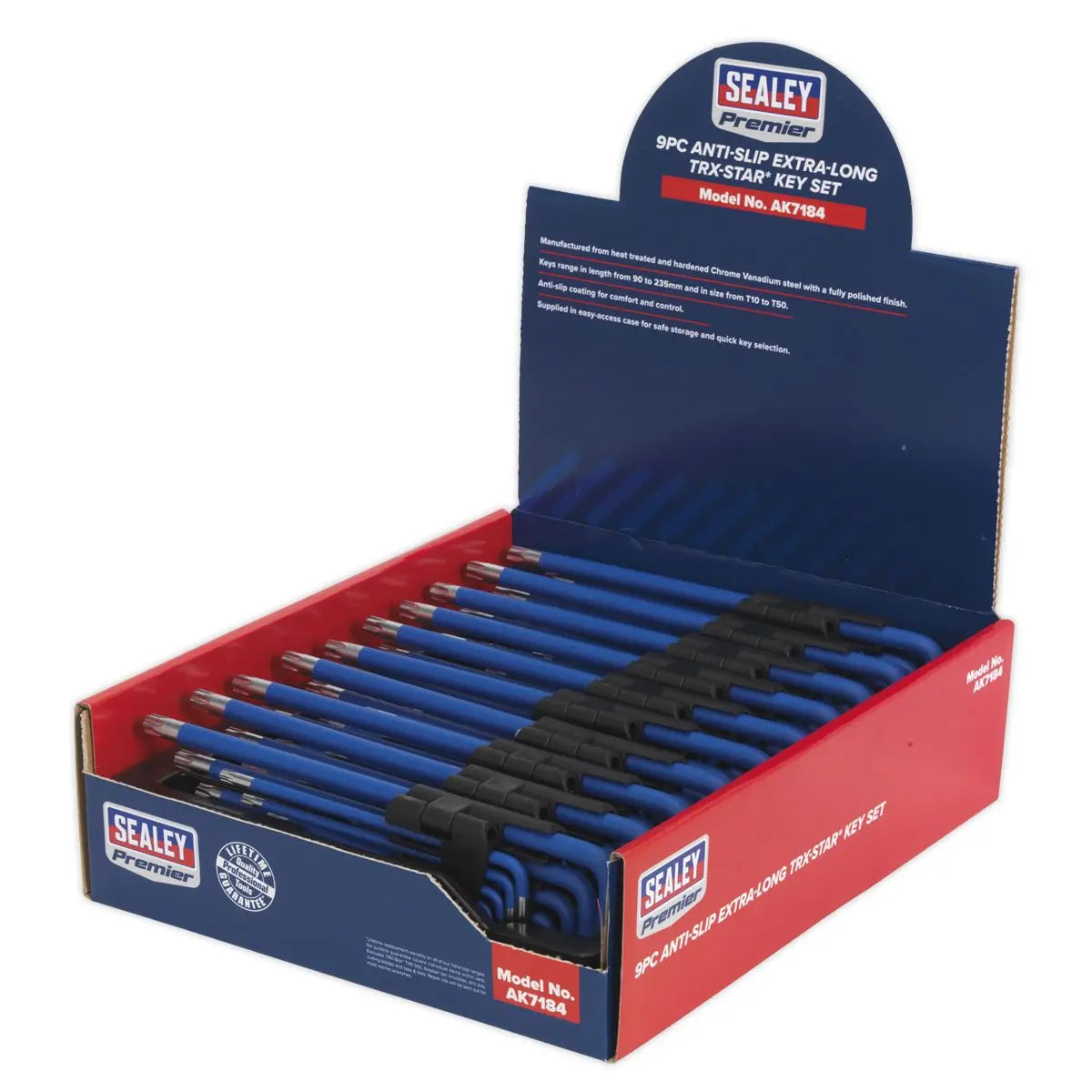Sealey Premier TRX-Star* Key Set 9pc Extra-Long Anti-Slip Display Box of 10