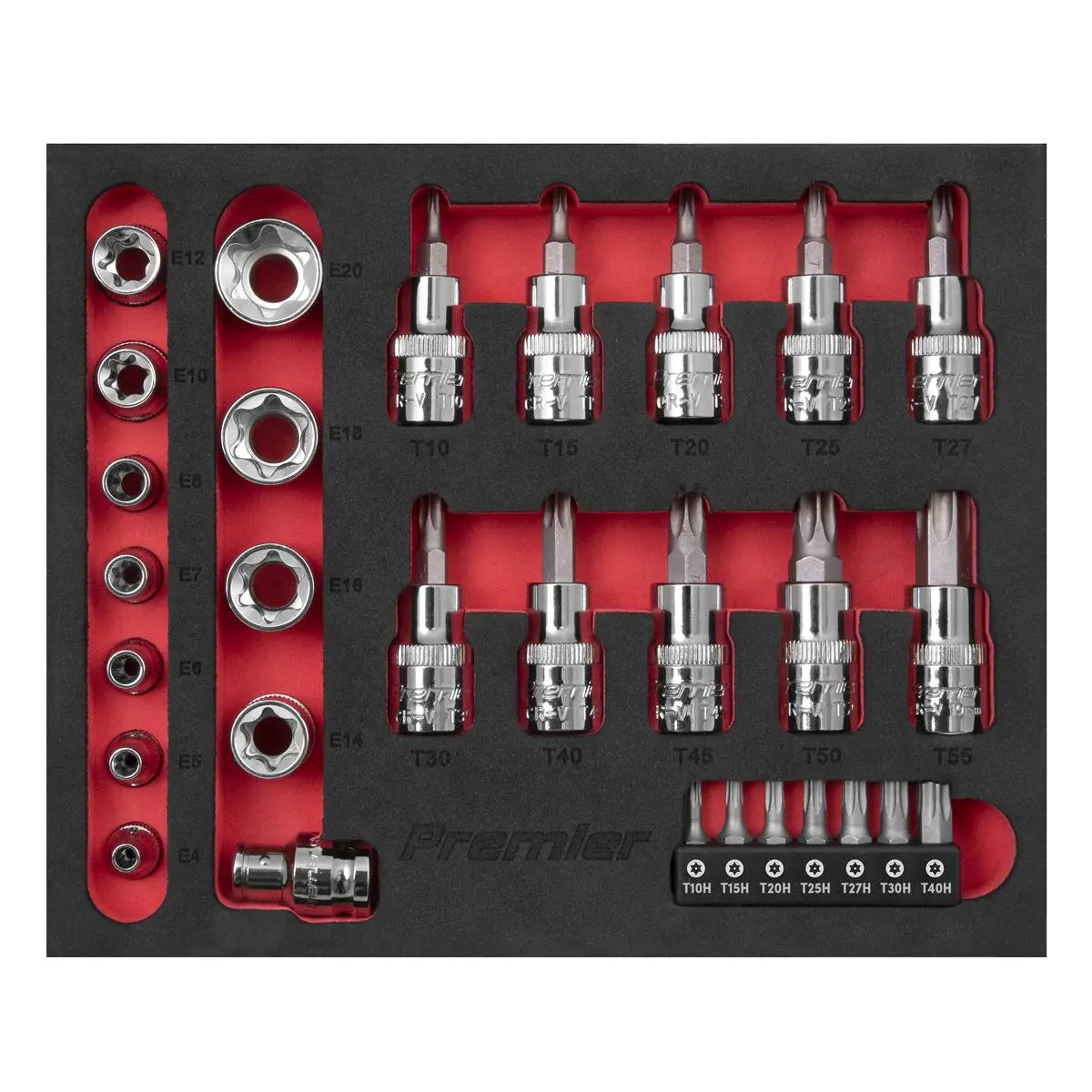 Sealey Premier TRX-Star* Socket & Security Bit Set 29pc 1/4"Sq & 3/8"Sq Drive