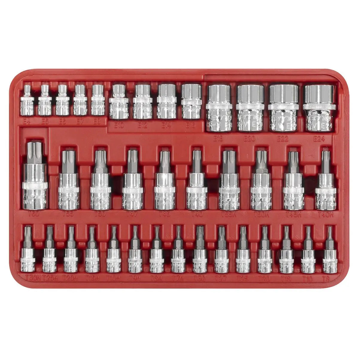 Sealey Premier TRX-Star* Socket & Security Socket Bit Set 1/4", 3/8" & 1/2"Sq Drive 38pc - White Rose Tools