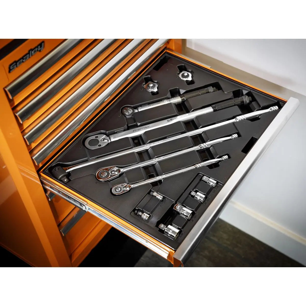 Sealey Premier Tool Tray with Ratchet, Torque Wrench, Breaker Bar & Socket Adaptor Set 13pc