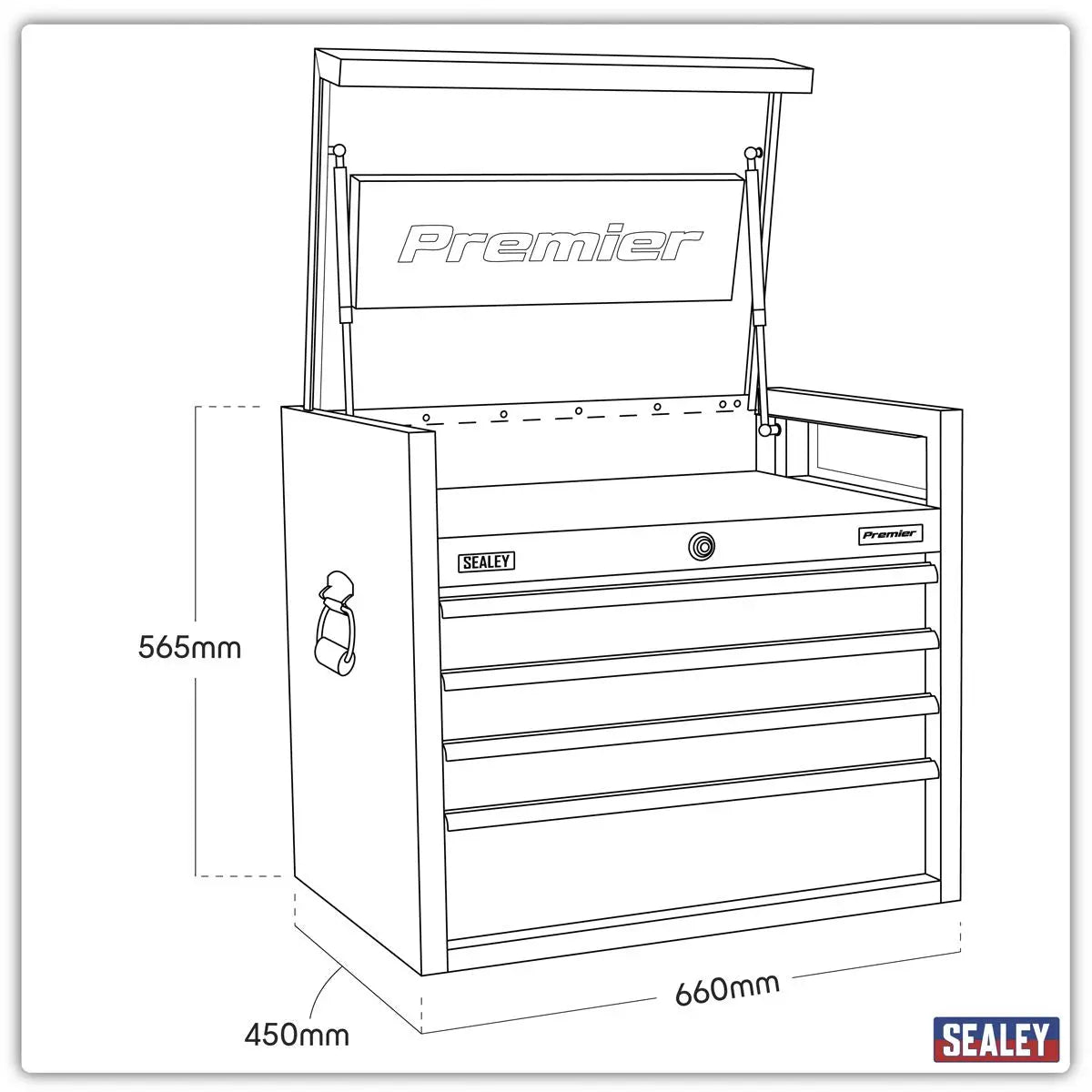 Sealey Premier Topchest 4 Drawer 660mm Heavy-Duty Black  White Rose Tools