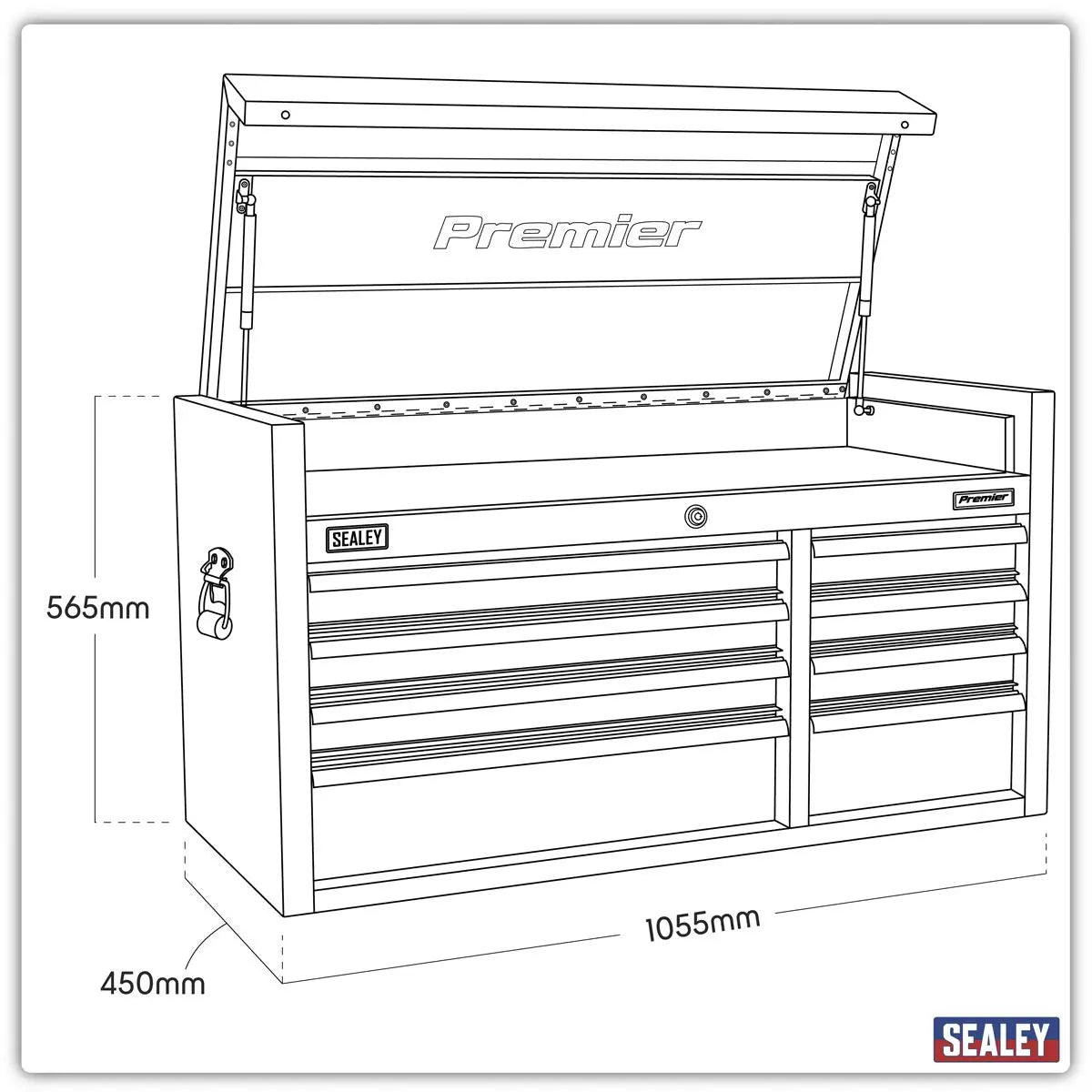 Sealey Premier Topchest 8 Drawer 1055mm Extra-Wide Stainless Steel Heavy-Duty  White Rose Tools