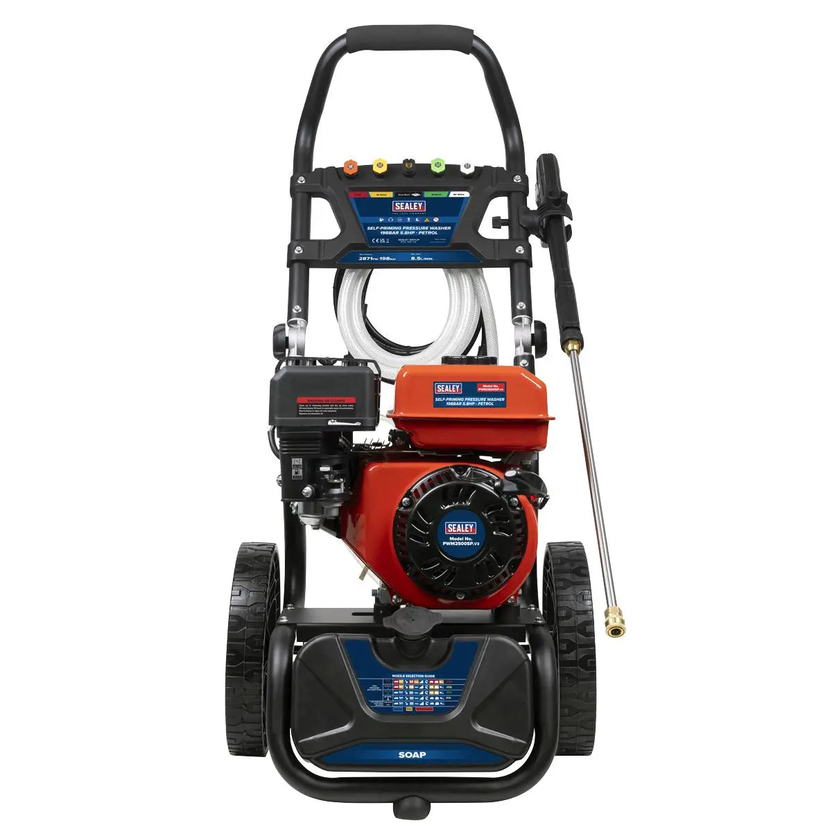 Sealey Pressure Washer 220bar 540L/hr Self-Priming 6.5hp Petrol White Rose Tools