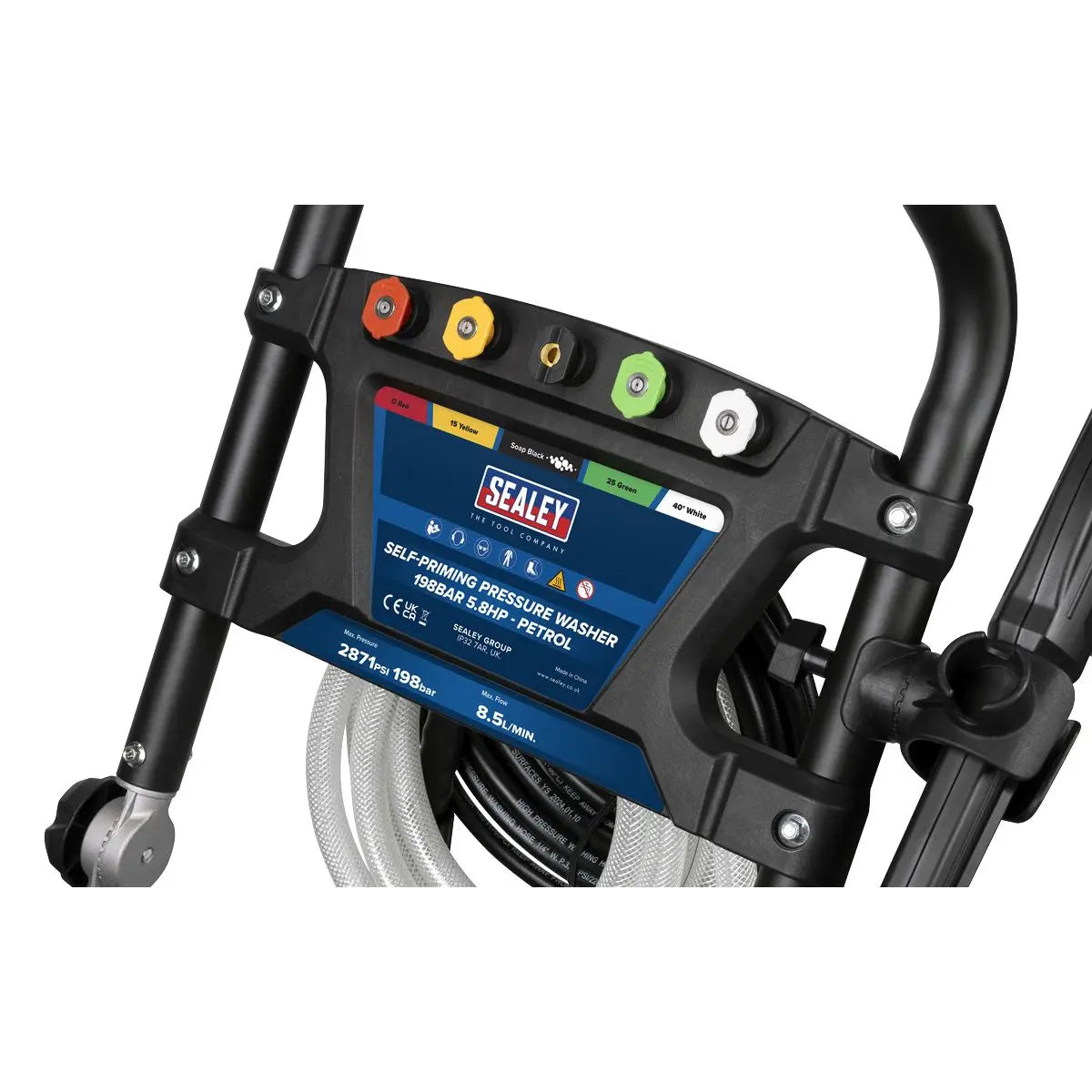 Sealey Pressure Washer 220bar 540L/hr Self-Priming 6.5hp Petrol White Rose Tools