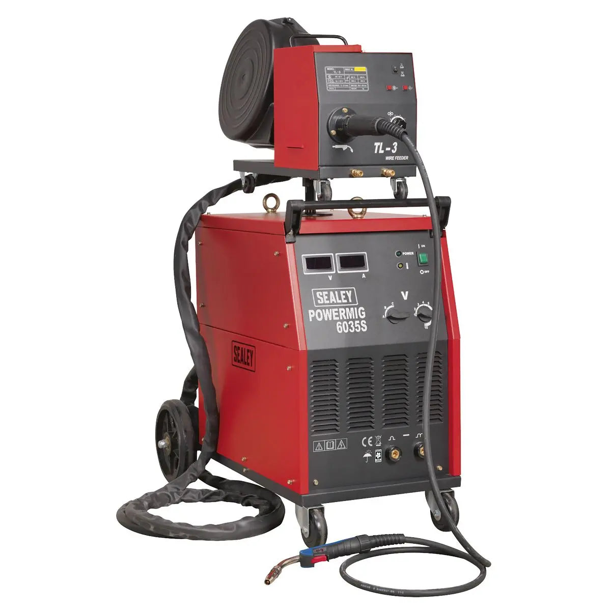Sealey Professional MIG Welder 350A 415V 3ph with Binzel® Euro Torch & Portable Wire Drive