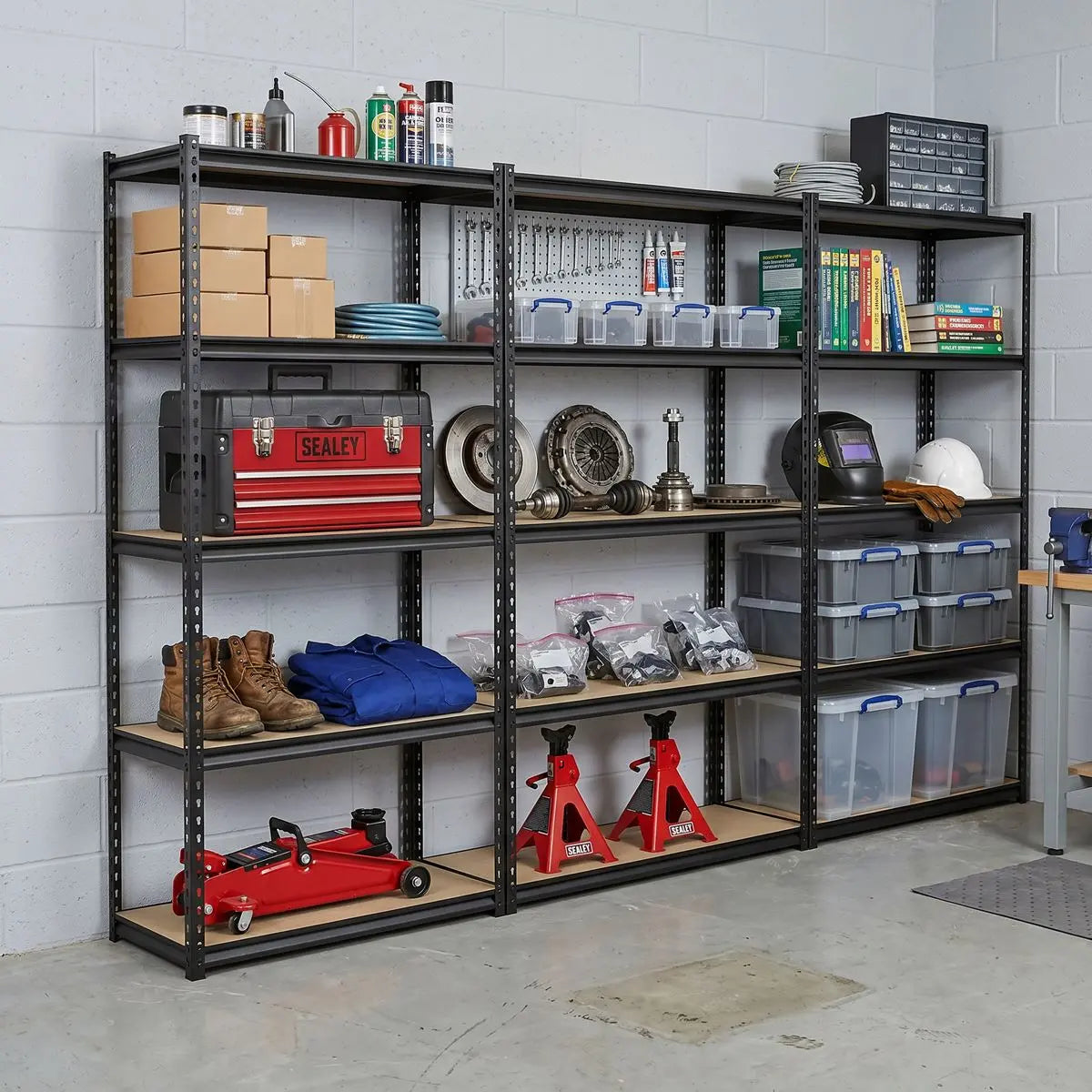Sealey Racking Unit with 5 Shelves 220kg Capacity Per Level - Set of 3 White Rose Tools