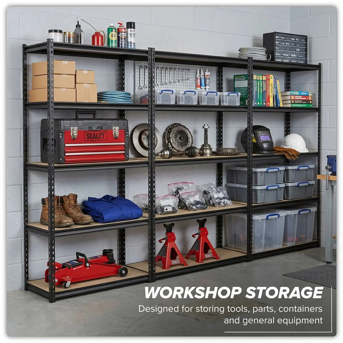 Sealey Racking Unit with 5 Shelves 220kg Capacity Per Level - Set of 3 White Rose Tools