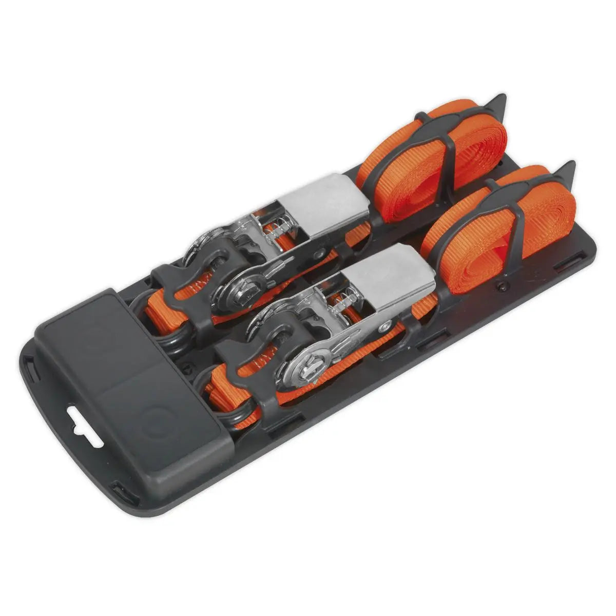 Sealey Ratchet Straps 25mm x 4m Polyester Webbing with S-Hooks 500kg Breaking Strength - Pair