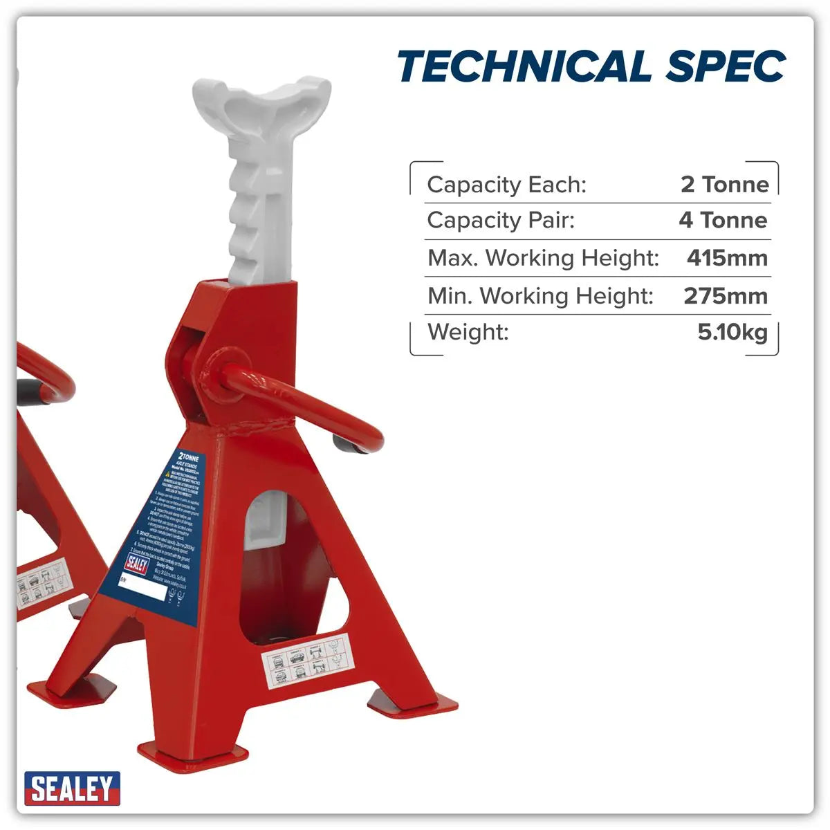 Sealey Ratchet Type Axle Stands (Pair) 2 Tonne Capacity per Stand - White Rose Tools