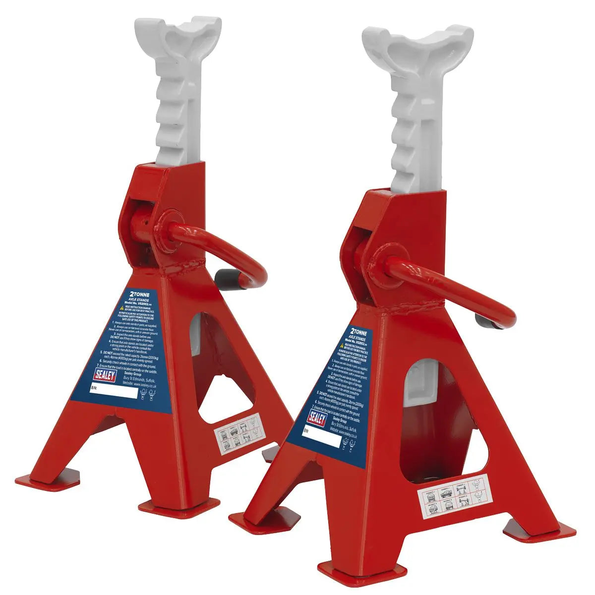 Sealey Ratchet Type Axle Stands (Pair) 2 Tonne Capacity per Stand - White Rose Tools