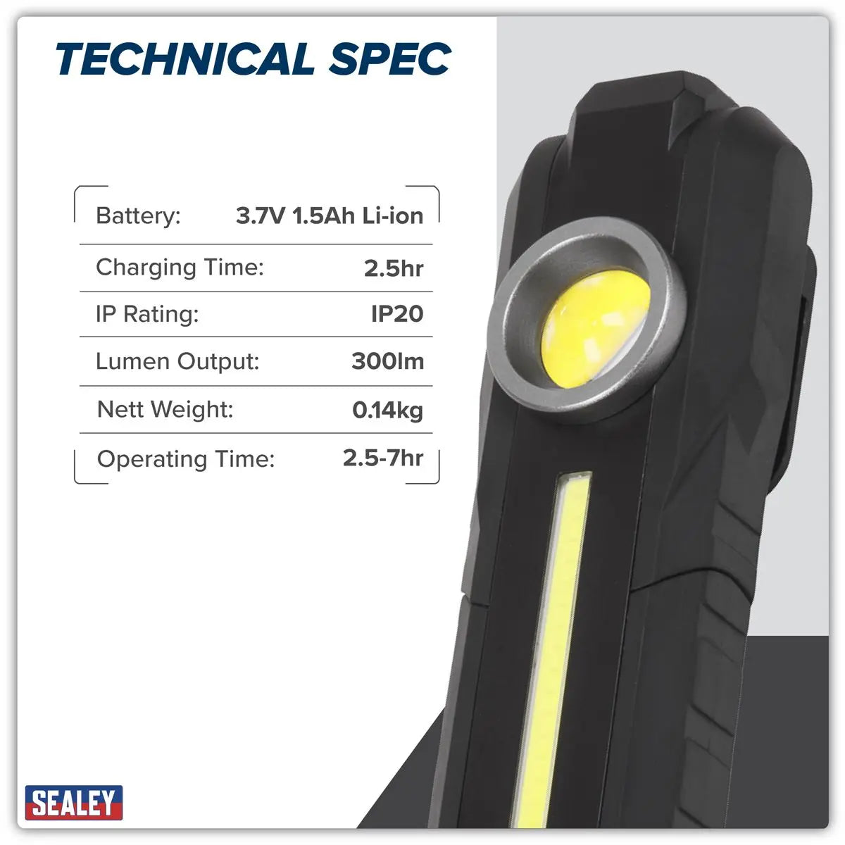 Sealey Rechargeable 3-in-1 Inspection Light 5W COB & 3W SMD LED White Rose Tools
