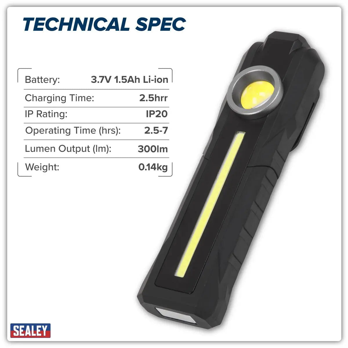 Sealey Rechargeable 3-in-1 Inspection Light 5W COB & 3W SMD LED White Rose Tools
