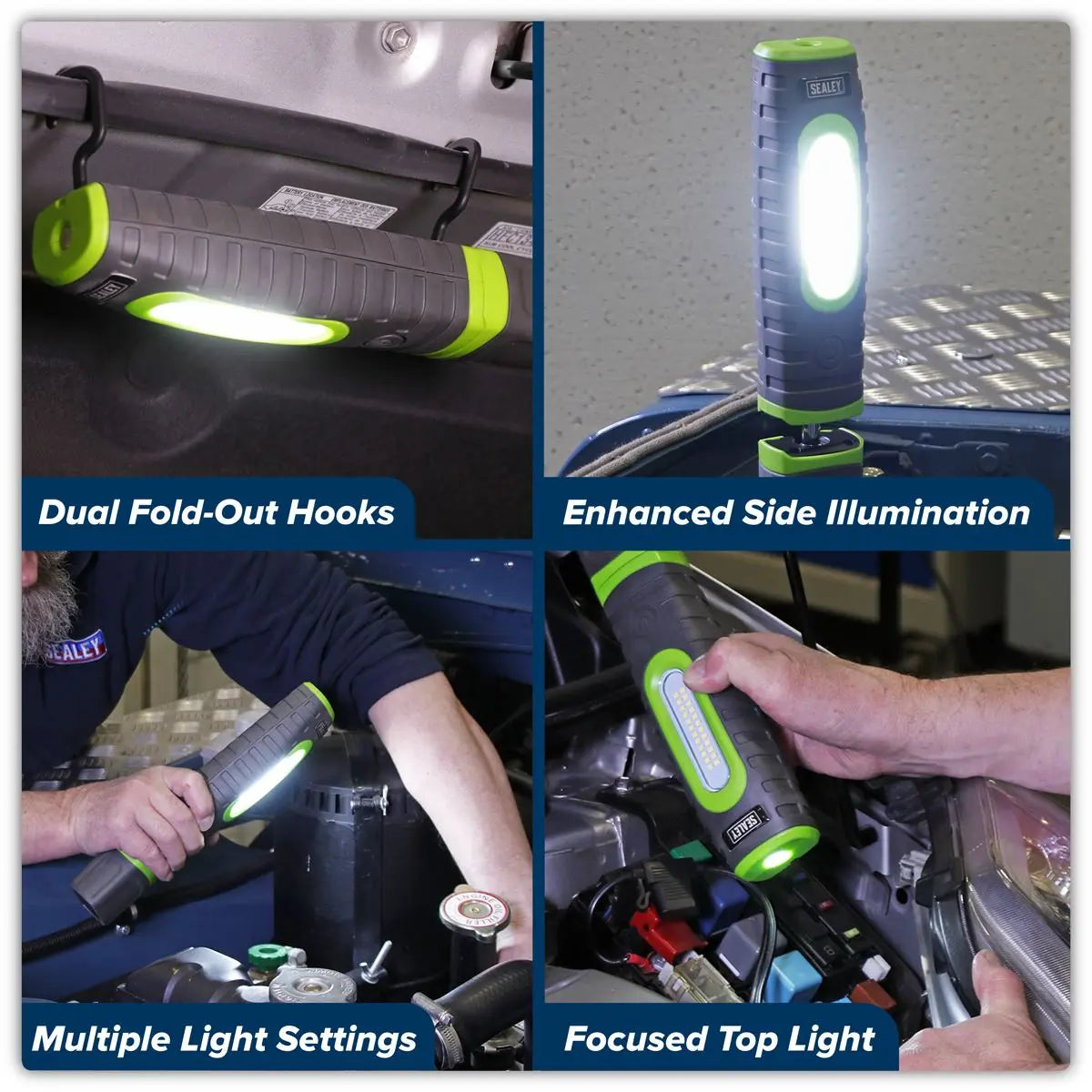 Sealey Rechargeable 360° Inspection Lamp 24 SMD LED + 3W LED Green 1000 Lumens White Rose Tools