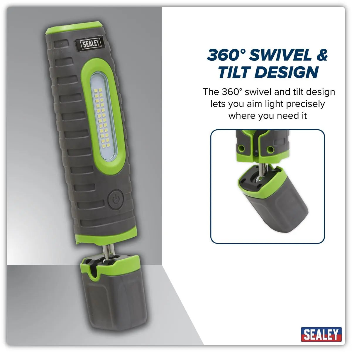 Sealey Rechargeable 360° Inspection Lamp 24 SMD LED + 3W LED Green 1000 Lumens White Rose Tools