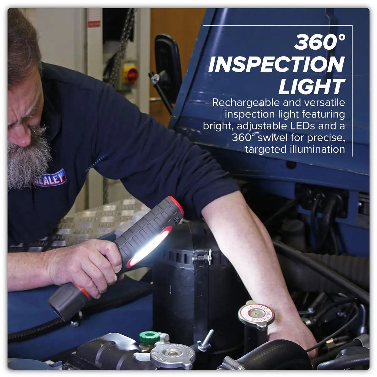 Sealey Rechargeable 360° Inspection Lamp 24 SMD LED + 3W LED Red 1000 Lumens White Rose Tools