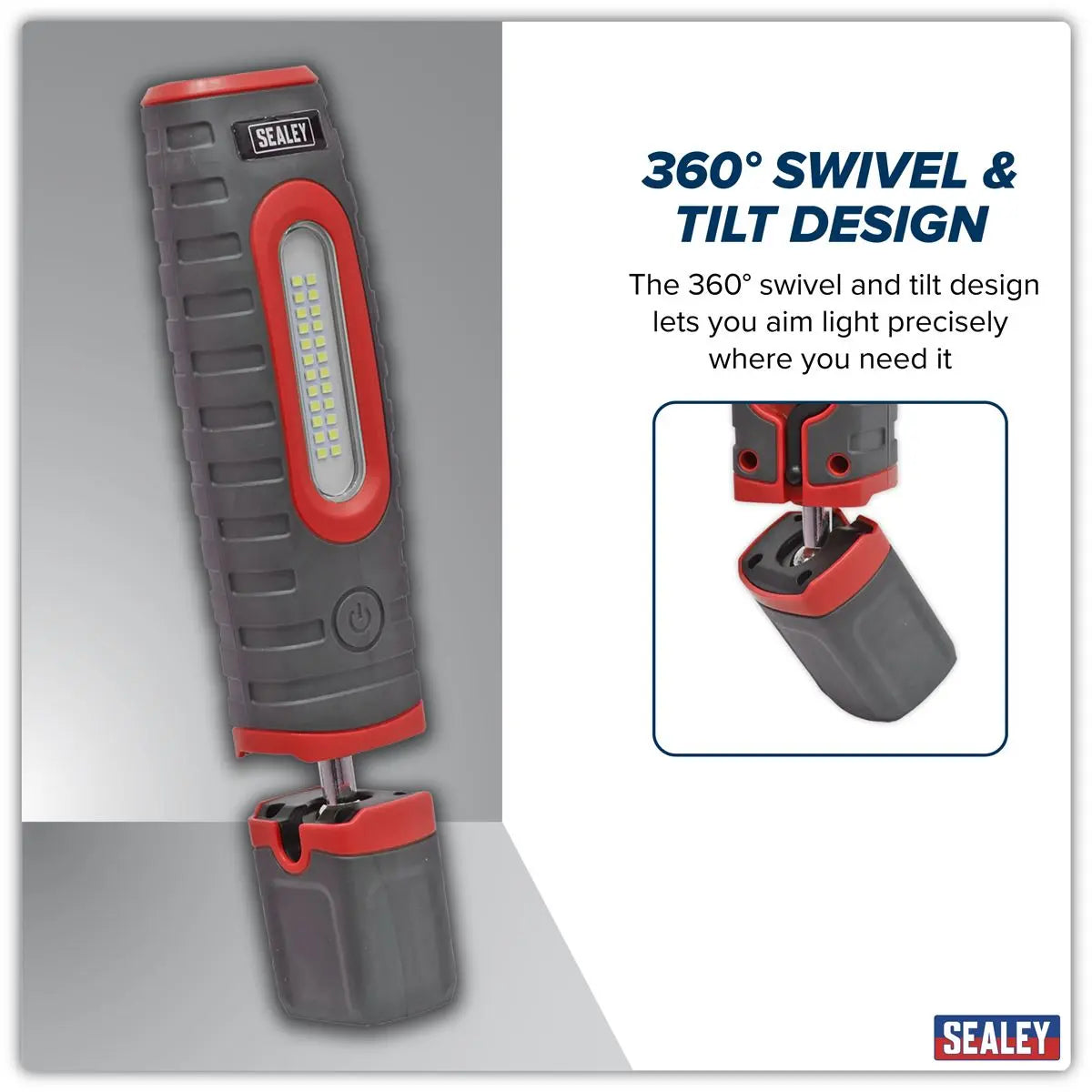 Sealey Rechargeable 360° Inspection Lamp 24 SMD LED + 3W LED Red 1000 Lumens White Rose Tools