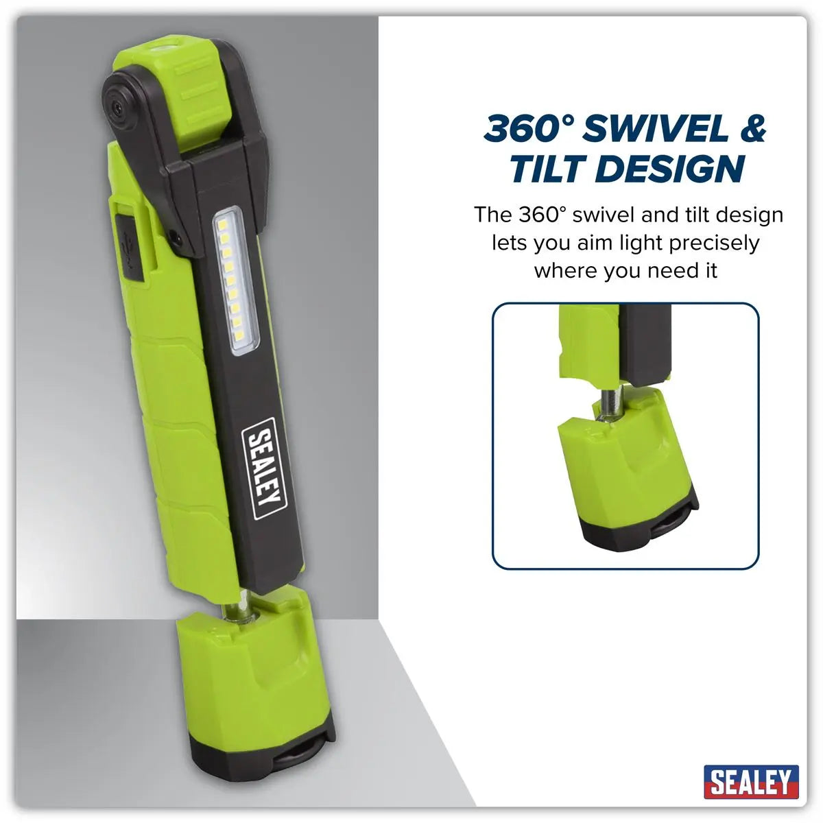 Sealey Rechargeable 360° Inspection Light 10W & 2 x 4W SMD LED Green White Rose Tools