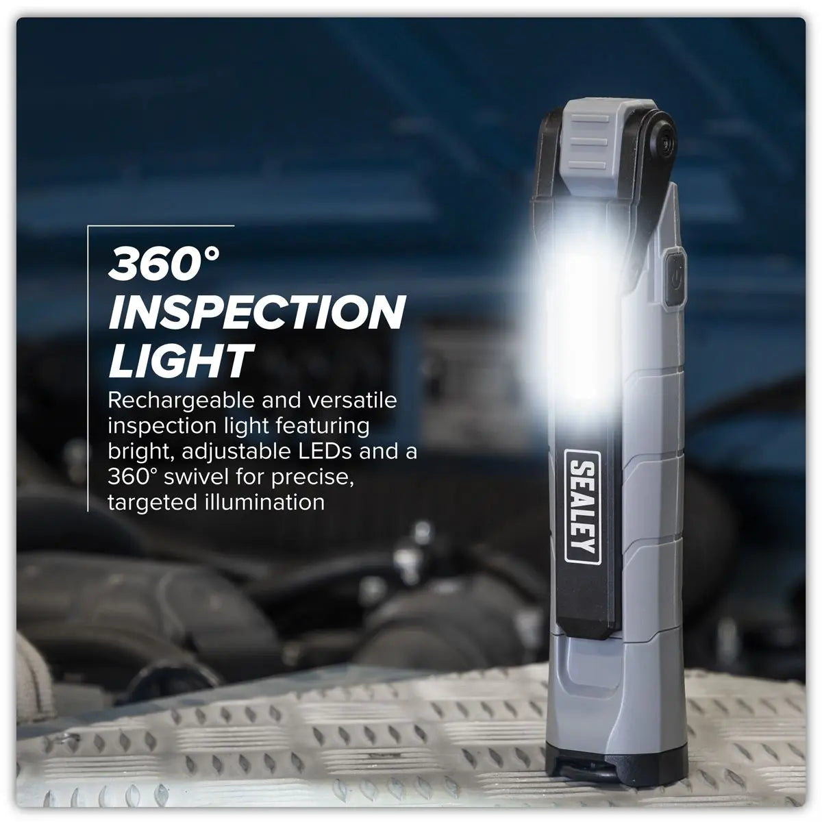Sealey Rechargeable 360° Inspection Light 10W & 2 x 4W SMD LED Grey White Rose Tools