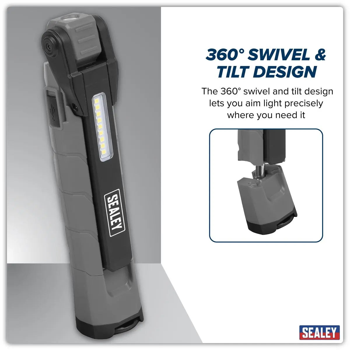 Sealey Rechargeable 360° Inspection Light 10W & 2 x 4W SMD LED Grey White Rose Tools