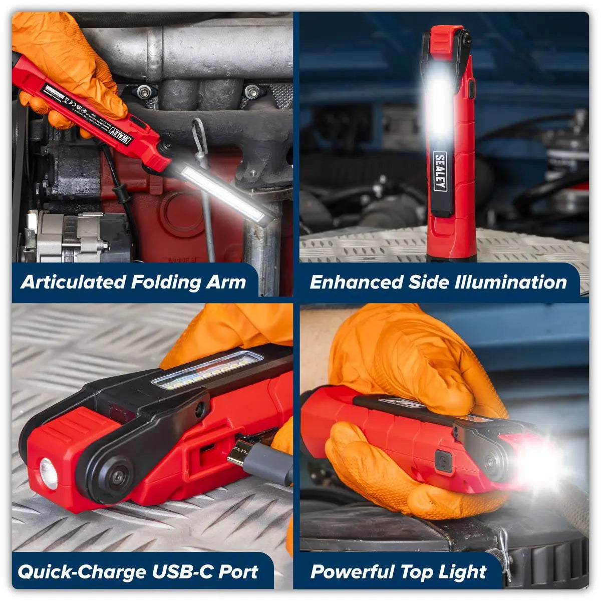 Sealey Rechargeable 360° Inspection Light 10W & 2 x 4W SMD LED Red White Rose Tools