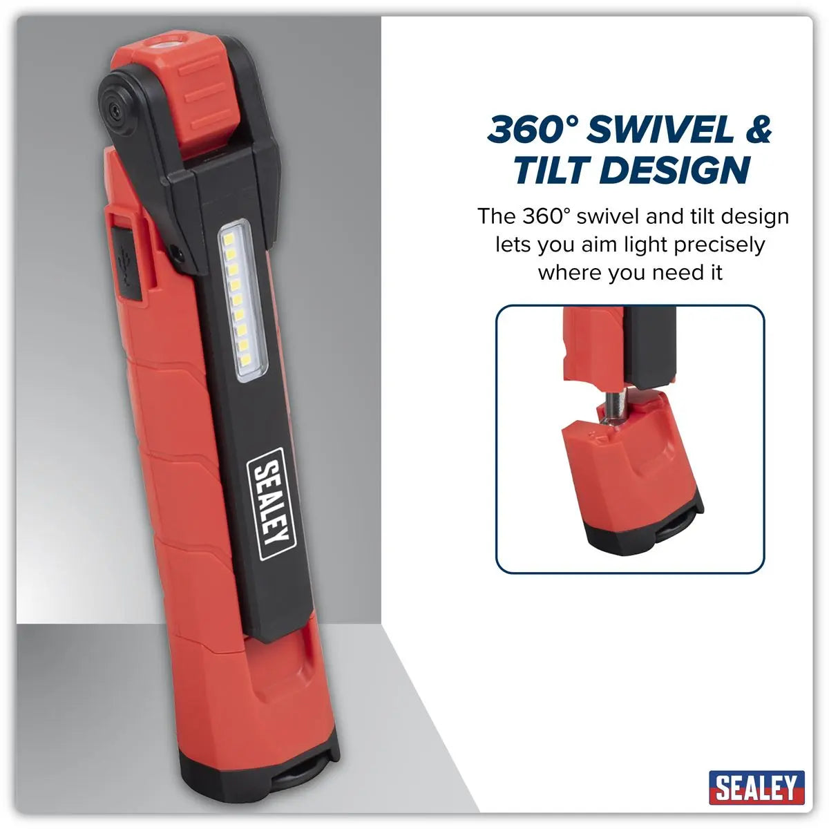 Sealey Rechargeable 360° Inspection Light 10W & 2 x 4W SMD LED Red White Rose Tools