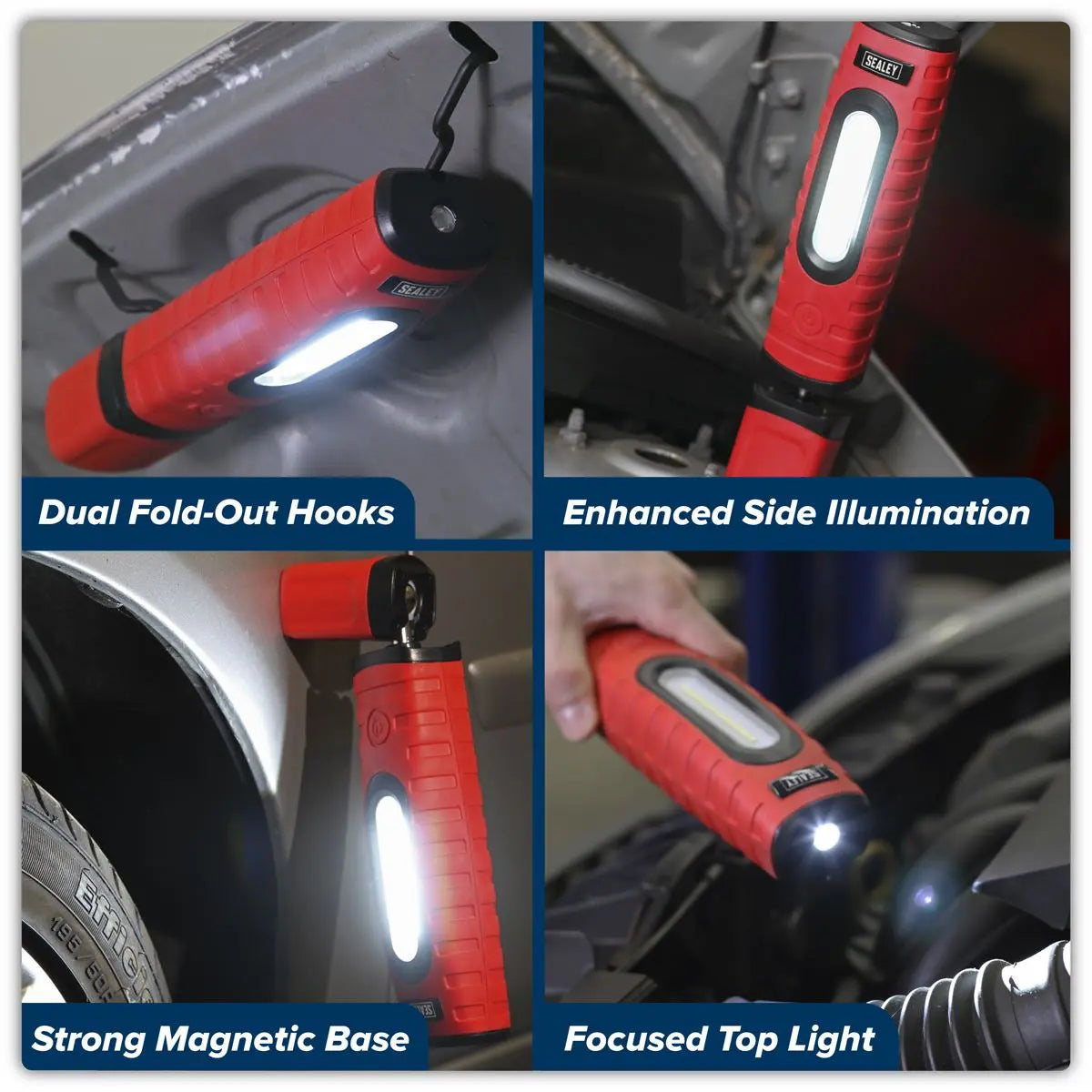 Sealey Rechargeable 360° Inspection Light 10W & 3W SMD LED Red 2 x Lithium-ion White Rose Tools