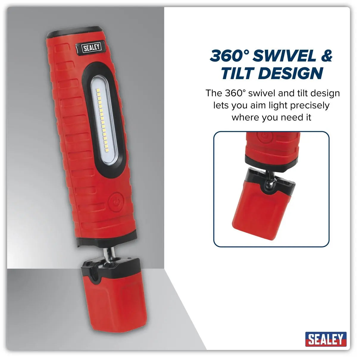 Sealey Rechargeable 360° Inspection Light 10W & 3W SMD LED Red 2 x Lithium-ion White Rose Tools