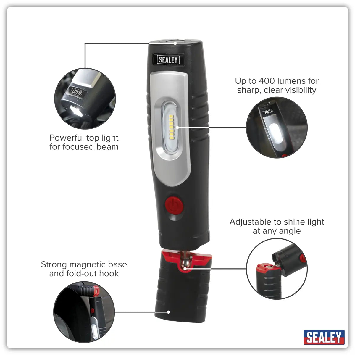 Sealey Rechargeable 360° Inspection Light 4W & 3W SMD LED - Black White Rose Tools