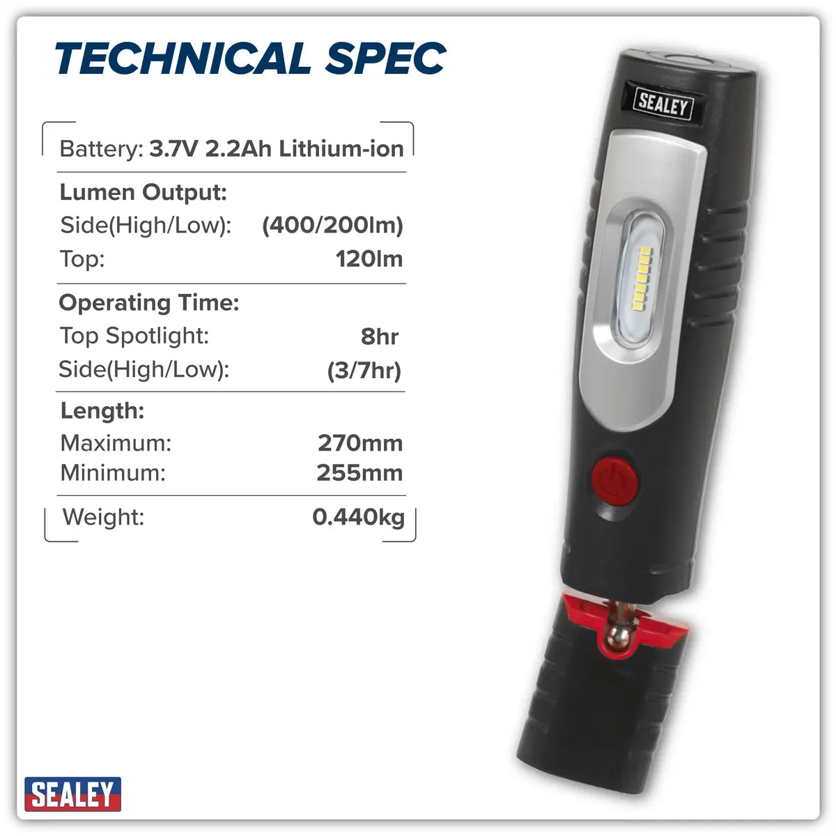 Sealey Rechargeable 360° Inspection Light 4W & 3W SMD LED - Black White Rose Tools