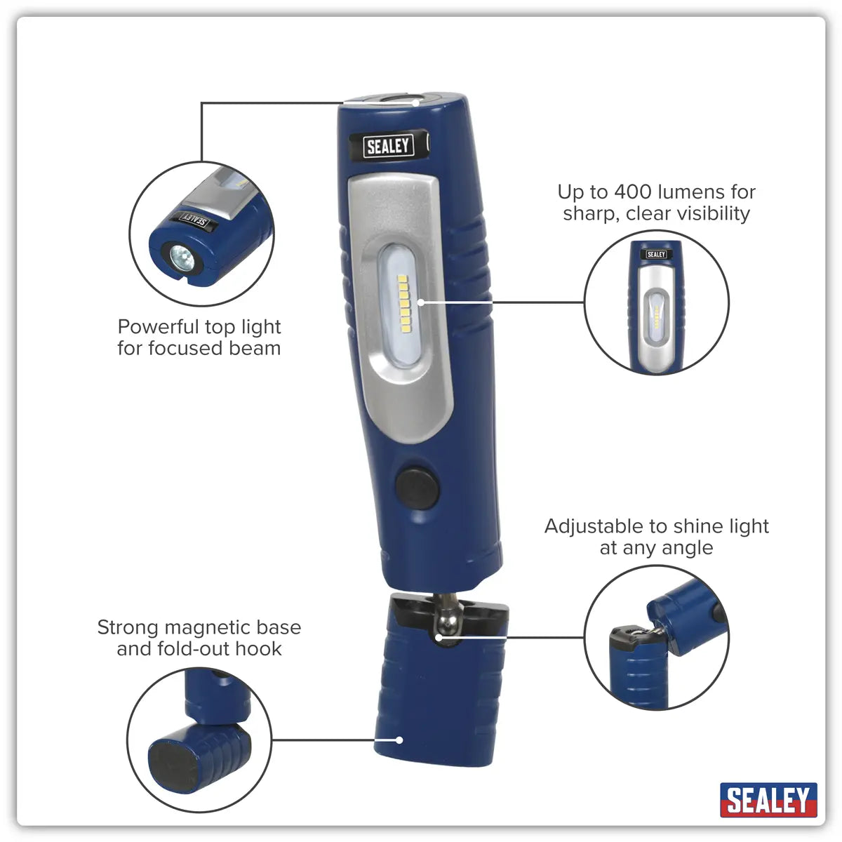 Sealey Rechargeable 360° Inspection Light 4W & 3W SMD LED - Blue White Rose Tools