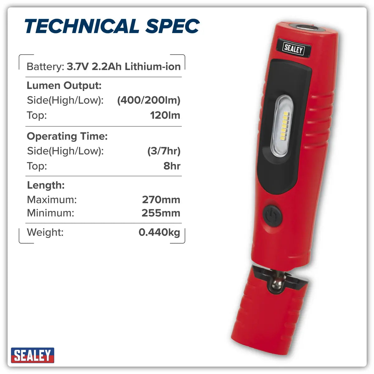 Sealey Rechargeable 360° Inspection Light 4W & 3W SMD LED - Red White Rose Tools