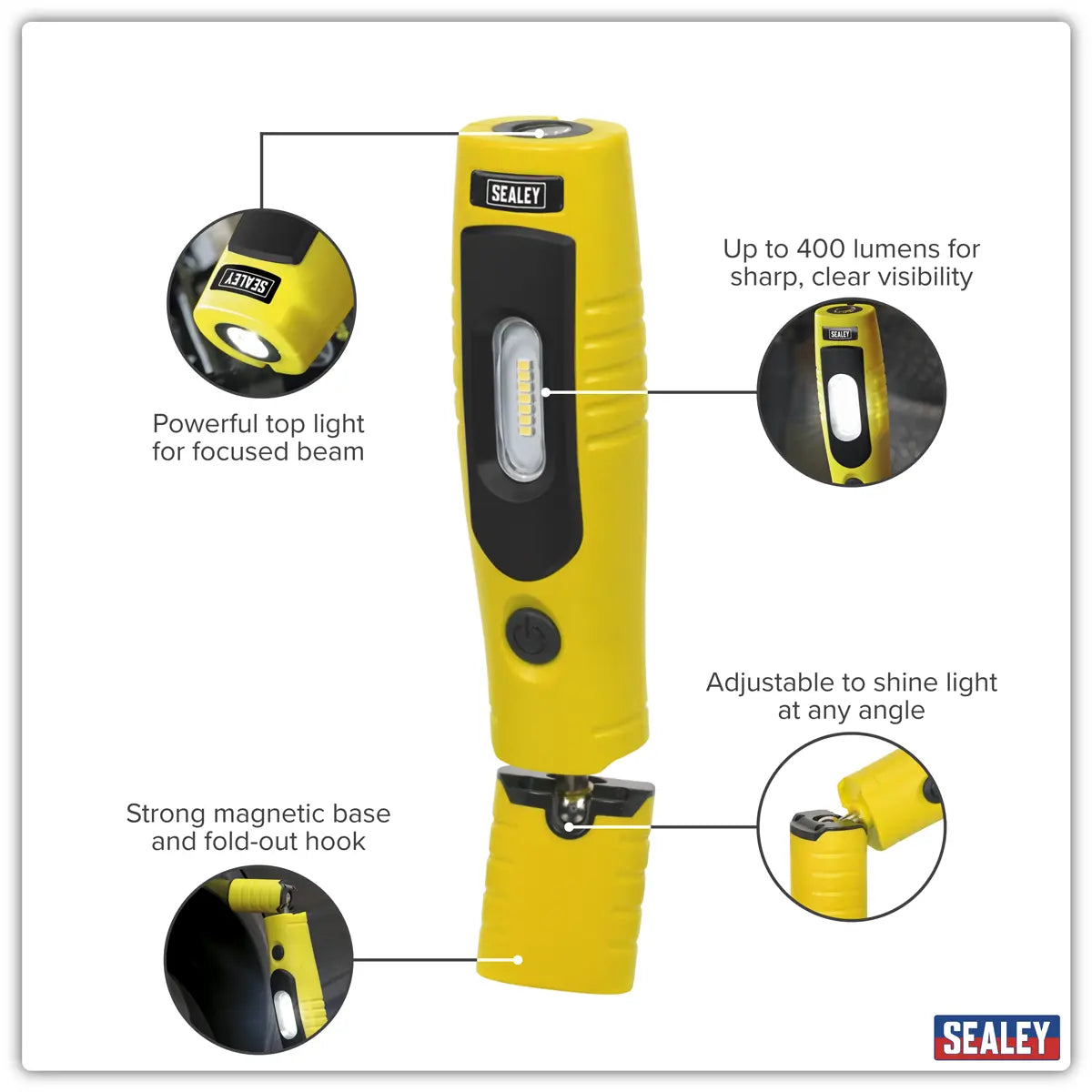Sealey Rechargeable 360° Inspection Light 4W & 3W SMD LED - Yellow White Rose Tools