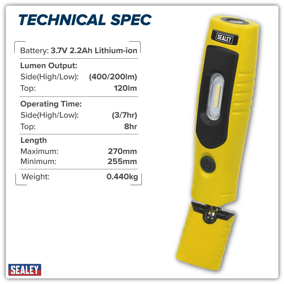 Sealey Rechargeable 360° Inspection Light 4W & 3W SMD LED - Yellow White Rose Tools