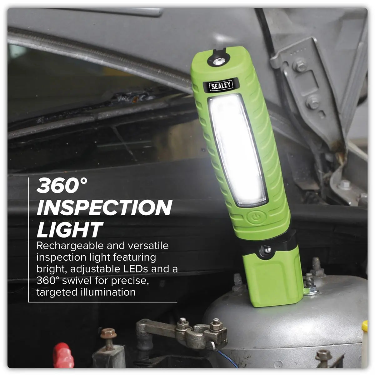 Sealey Rechargeable 360° Inspection Light 8W & 3W SMD LED - Green White Rose Tools