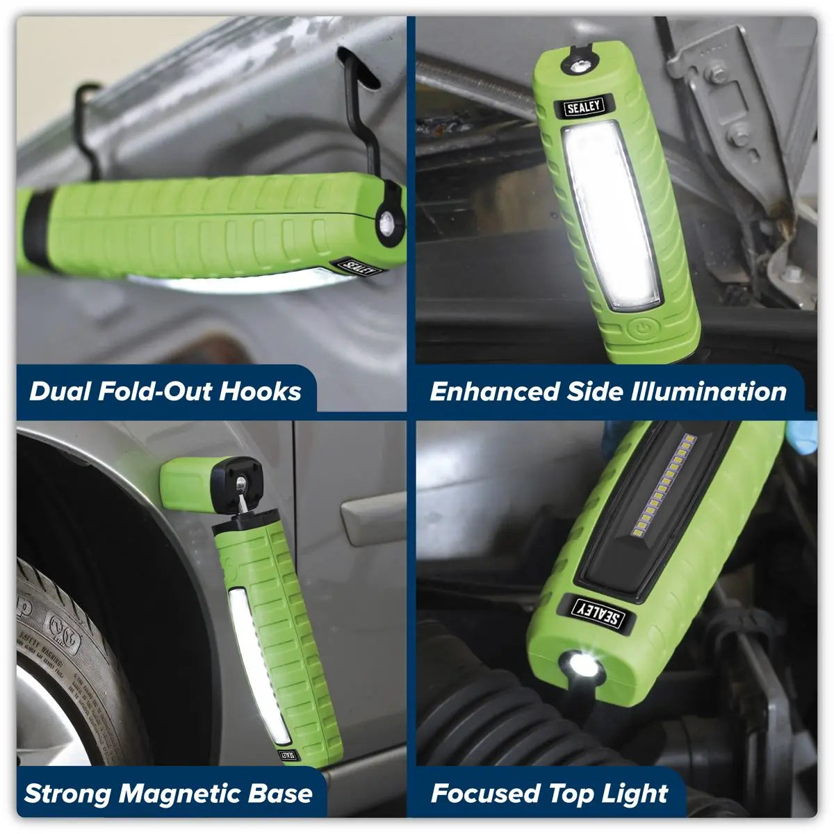 Sealey Rechargeable 360° Inspection Light 8W & 3W SMD LED - Green White Rose Tools