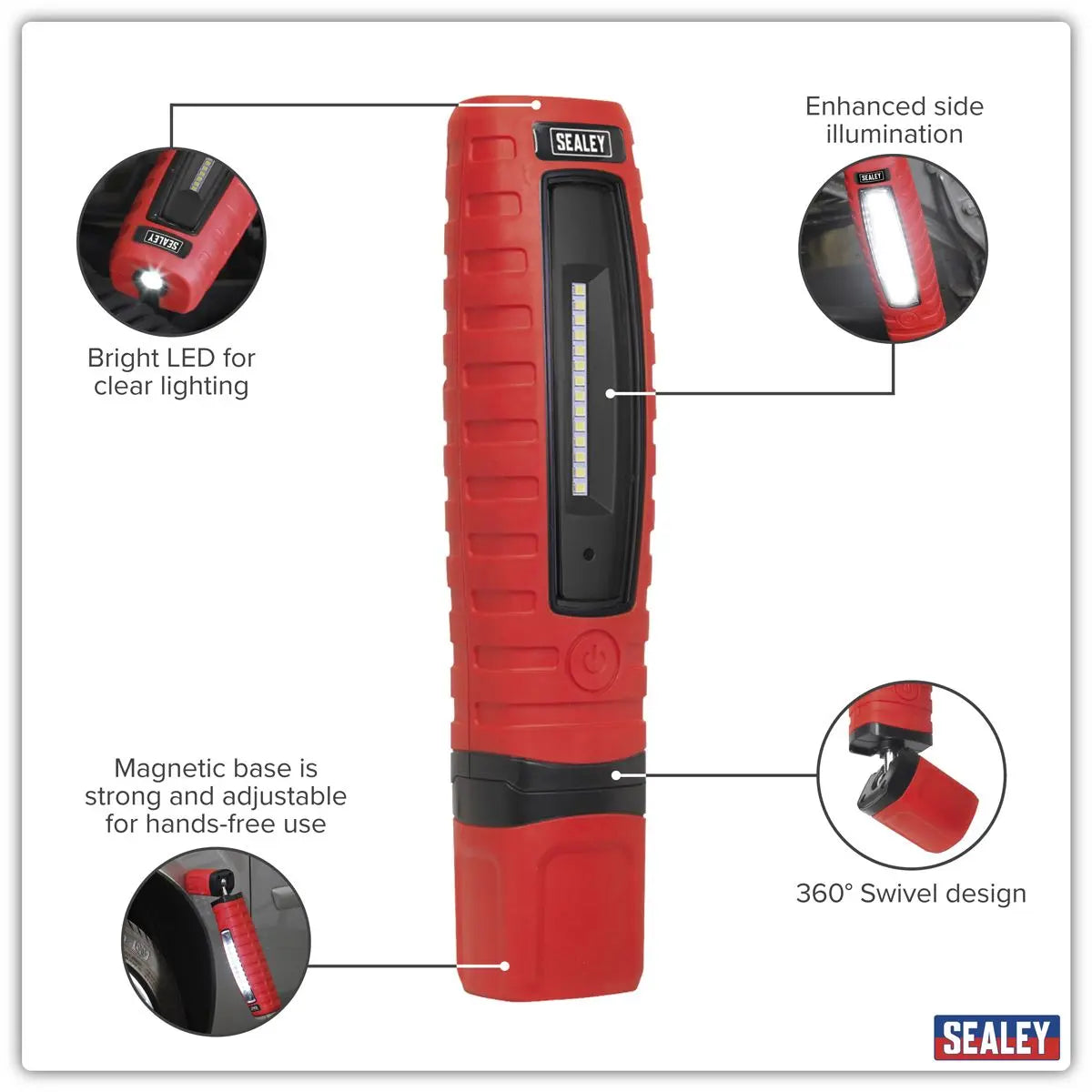Sealey Rechargeable 360° Inspection Light 8W & 3W SMD LED Red Lithium-ion White Rose Tools