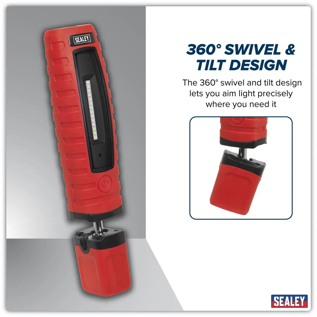 Sealey Rechargeable 360° Inspection Light 8W & 3W SMD LED Red Lithium-ion White Rose Tools