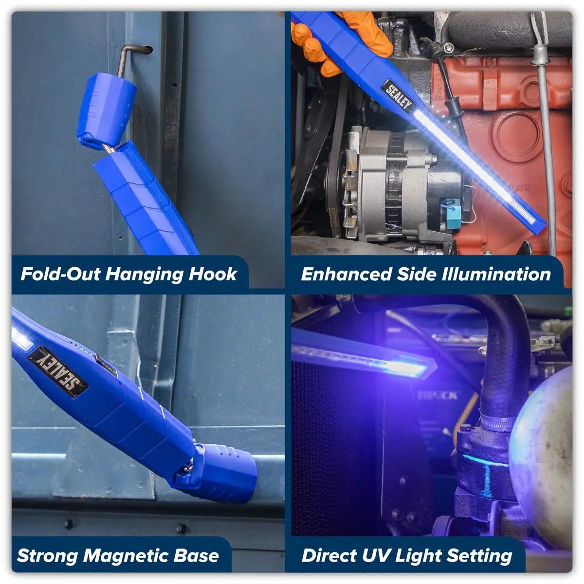 Sealey Rechargeable 360° Slim Inspection Light 8W & 1W SMD LED& UV Light Black Lithium-ion White Rose Tools