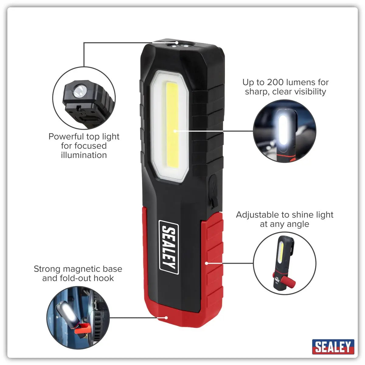 Sealey Rechargeable 3W COB & 2W SMD LED Inspection Light White Rose Tools