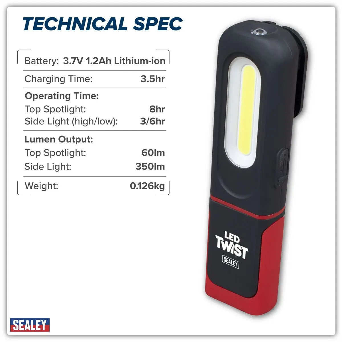 Sealey Rechargeable 3W COB & 3W SMD LED Inspection Light White Rose Tools