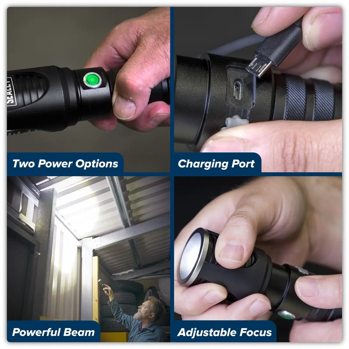 Sealey Rechargeable Aluminium Torch with Adjustable Focus 5W SMD LED White Rose Tools