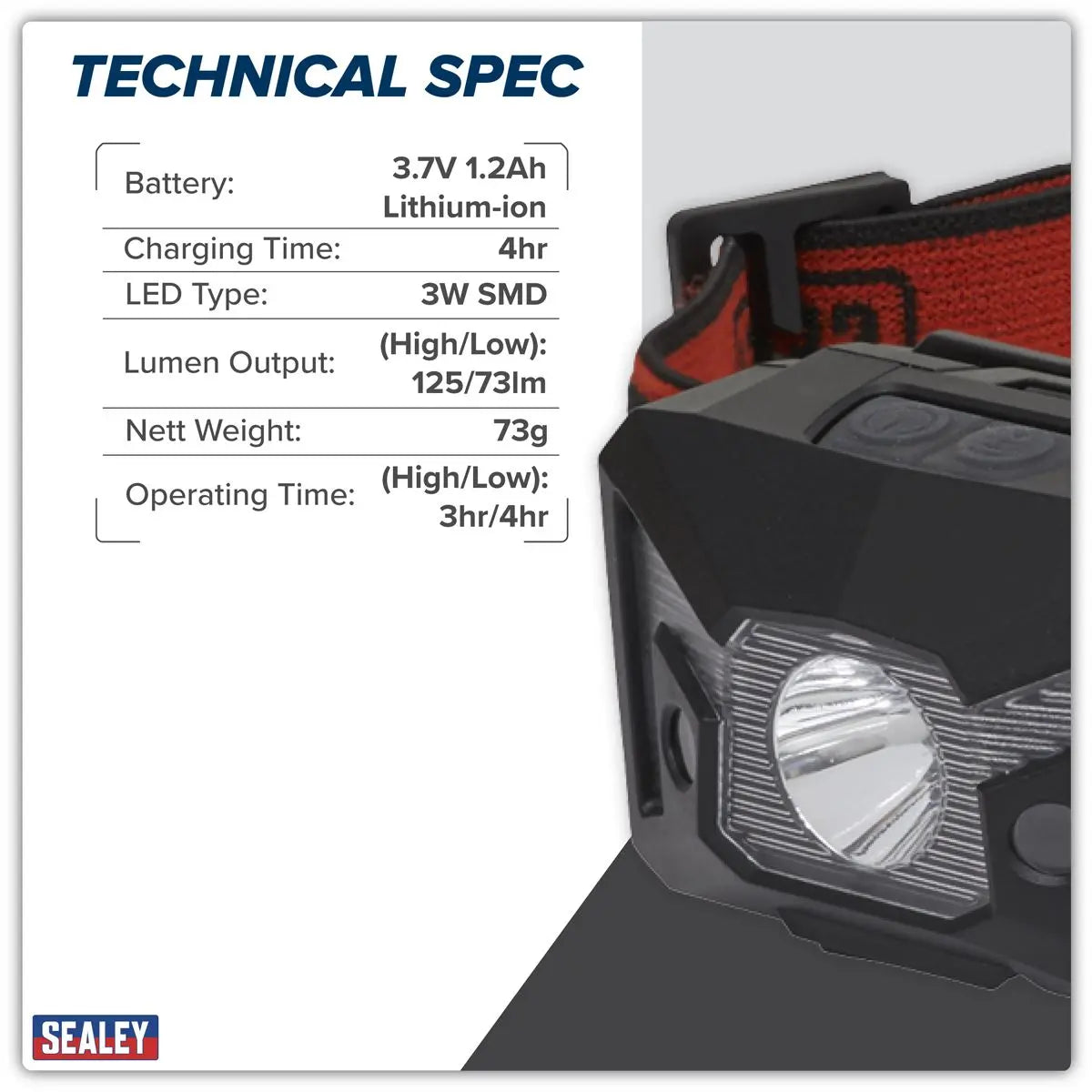 Sealey Rechargeable Head Torch with Auto-Sensor 3W SMD LED White Rose Tools