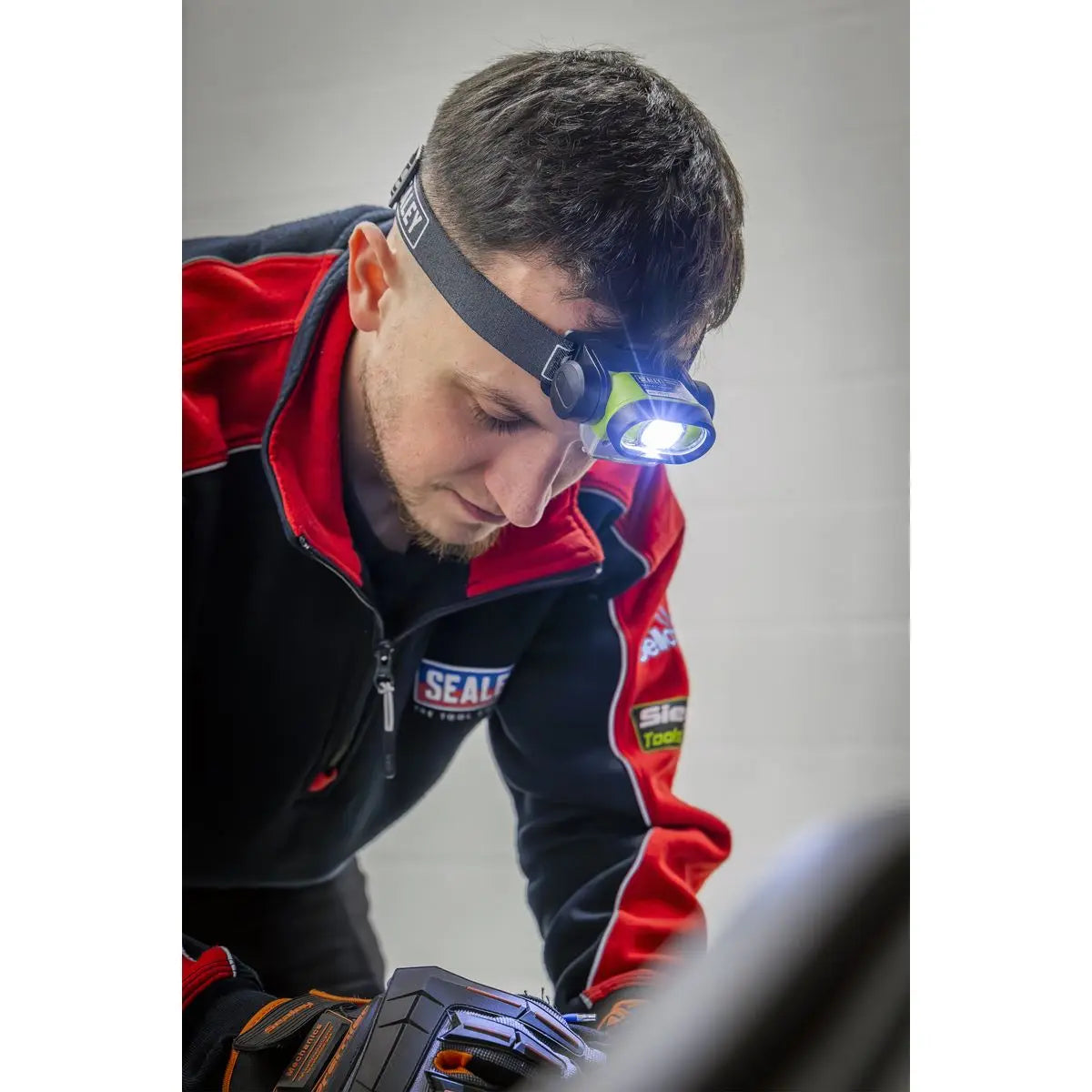 Sealey Rechargeable Head Torch with Auto-Sensor 5W & 3W COB LED White Rose Tools