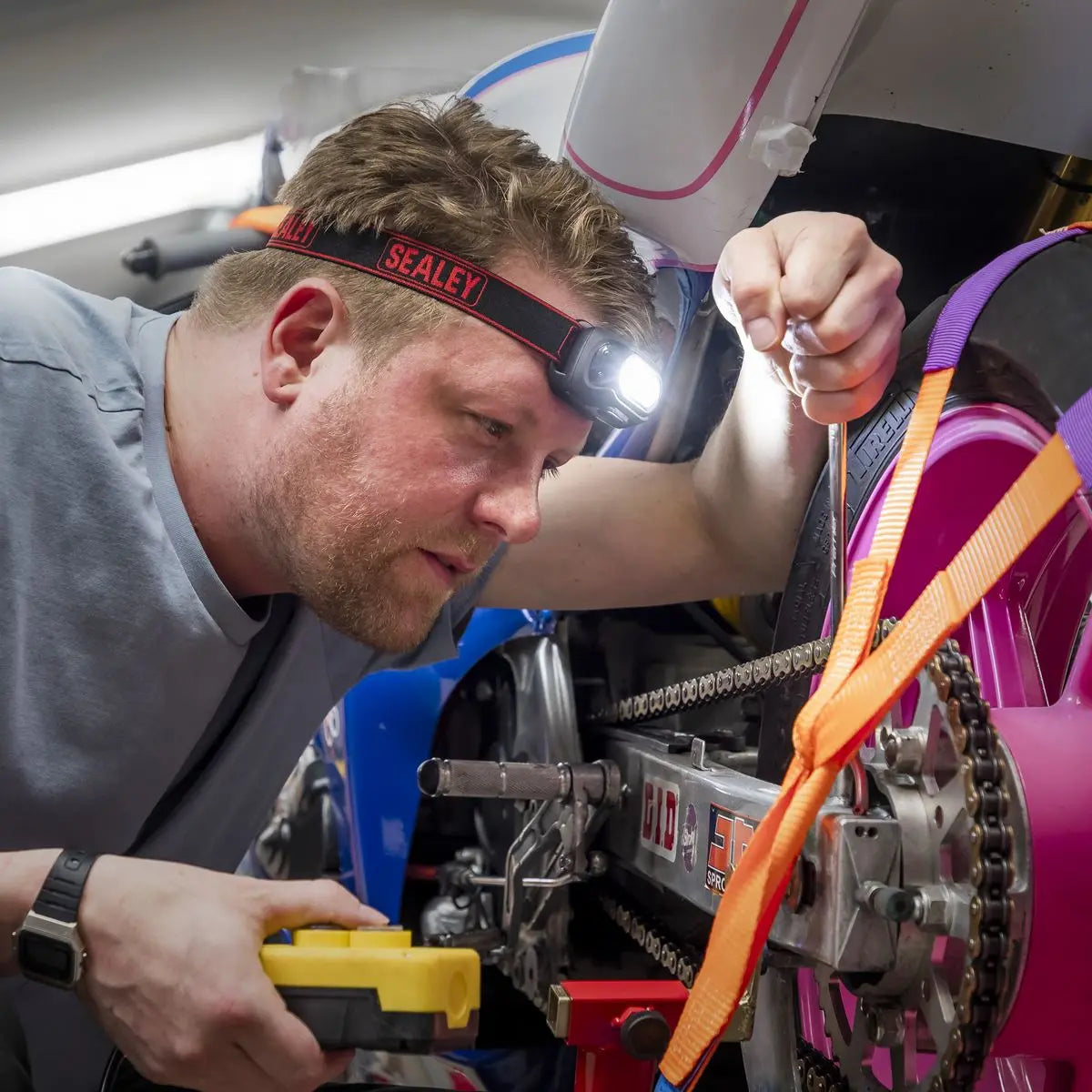 Sealey Rechargeable Head Torch with Auto-Sensor 8W COB LED White Rose Tools