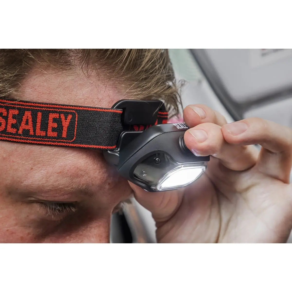 Sealey Rechargeable Head Torch with Auto-Sensor 8W COB LED White Rose Tools